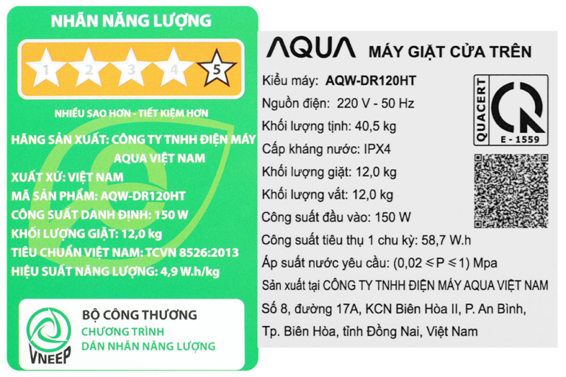 Máy giặt Aqua Inverter 12 kg AQW-DR120HT BK - Image 10