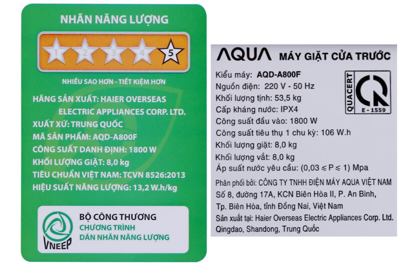 Máy giặt Aqua Inverter 8 KG AQD-A800F W - Image 9