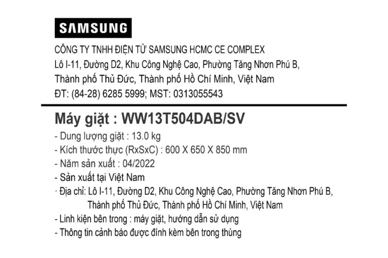 Máy giặt Samsung Inverter 13 kg WW13T504DAB - Image 7