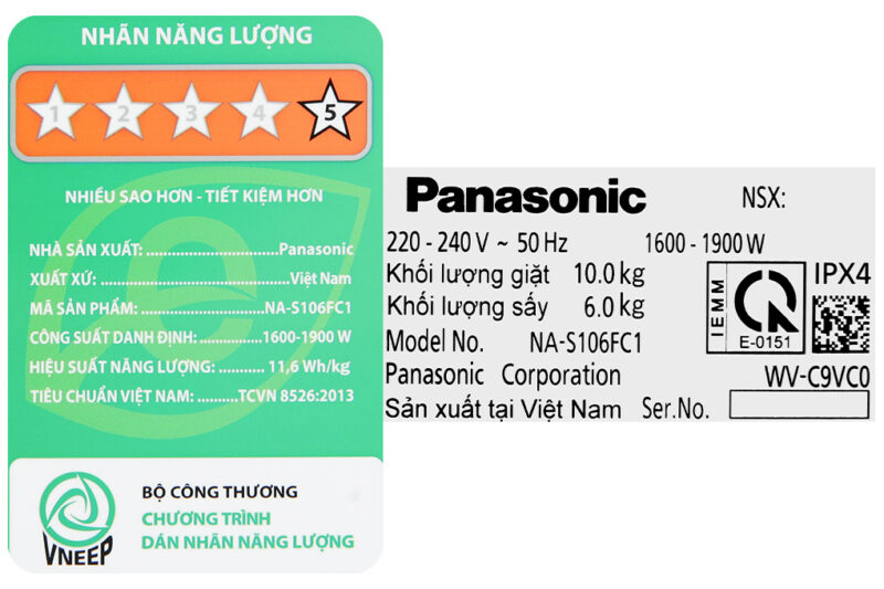 Máy giặt sấy Panasonic Inverter 10 kg NA-S106FC1LV - Image 9