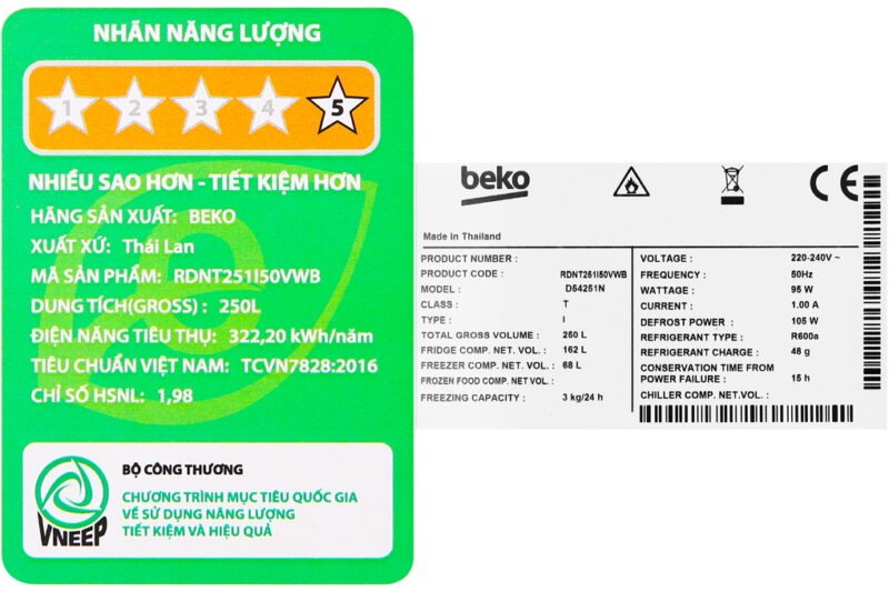 Tủ lạnh Beko Inverter 230 lít RDNT251I50VWB - Image 12