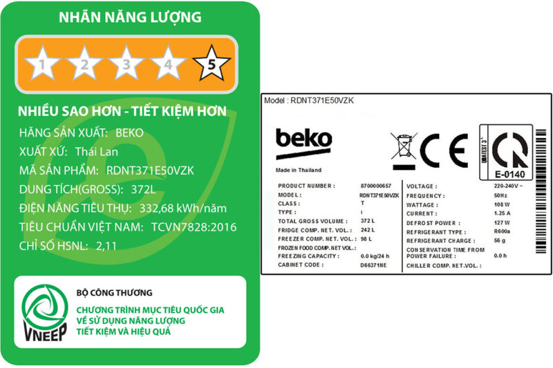 Tủ lạnh Beko Inverter 340 lít RDNT371E50VZK - Image 14