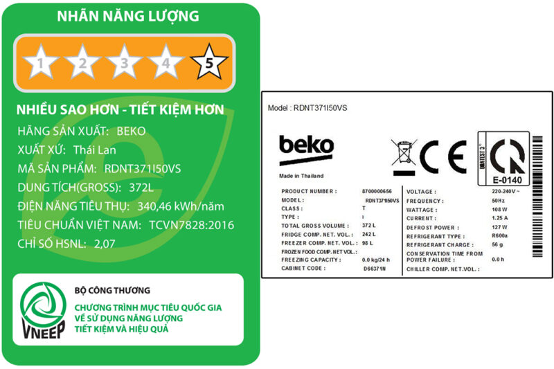 Tủ lạnh Beko Inverter 340 lít RDNT371I50VS - Image 12