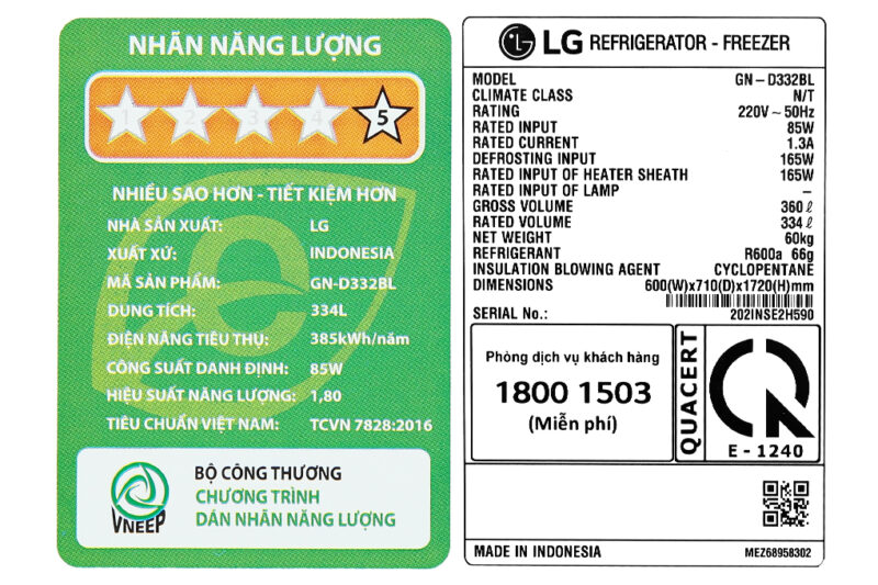 Tủ lạnh LG Inverter 334 lít GN-D332BL - Image 14