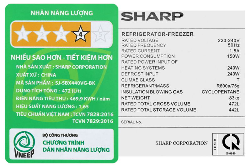 Tủ lạnh Sharp Inverter 442 lít SJ-SBX440VG-BK - Image 12